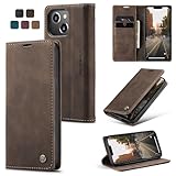 owlhold Hülle iPhone 14 Plus klapphülle Premium Lederhülle Weiches Vintage-Nubukleder Faltbare Ständer Schutzhülle Kartenfach Standfunktion stoßfest Handyhülle iPhone 14 Plus -Kaffee
