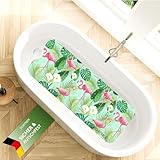 SilverRack Badewannenmatte rutschfest 100x40 cm (Flamingo Motiv Grün) - Antirutschmatte Badewanne BPA frei - Duschmatte schimmelresistent & maschinenwaschbar - Badematte rutschfest