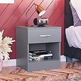 Vida Designs Kommode mit 1 Schublade, Nachttisch, Aufbewahrungseinheit, Schiebeschubladen, Regal, Schlafzimmermöbel, Grau
