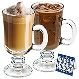 CRYSTALIA Irish Coffee Gläser mit Henkel 2er Set, 230 ml, 100% Bleifreis, Latte Gläser, Irish Coffee Becher, Latte Tassen, Irish Kaffee Gläser, Exzellent für Heißer Whisky Glühwein Heiße Schokolade