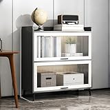 Stilvolles, erhöhtes Bücherregal mit Metallbeinen und Acryl-Klapptüren, mehrere Höhen, Eckvitrine, moderne Aufbewahrungslösung für Zuhause und Büro, 80 x 91,9 cm