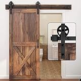 WINSOON 183cm Schiebetür Komplettset Schwarz Schiebetür Schiene Schiebetürbeschlag Set Schwerlast Schiebetürsystem für 1 Holztür
