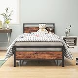 HOJINLINERO Bettrahmen Holz Metallbett 90x200 Bettgestell aus Metall mit Lattenrost,Metall Bed Vintage Braun +Schwarz