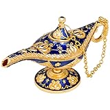 Genie Lampe Aladdin ,Mini Aladdin Wunderlampe, Geschnitzte Gold Dekoration Genie Öllampe,Klassische Dekoartikel Genielampe - Goldenes Blau,12 x 4 x 6,3 cm