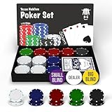 Soom Games Poker Set - Enthält Pokerspiel 110 Chips Perfekt für 2-5 Spieler, Poker Chips Set, Spielkarten, Dealer Button, Big Blind Button und Small Blind Button, Kompaktes Pokerset Texas Hold'em