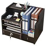 Schreibtisch-Organizer aus Holz mit Schublade, großes Fassungsvermögen, Schreibtisch-Organizer, A4-Papier-Dokumentensortierer, DIY-Bürobedarf, Aufbewahrungsbox für Zuhause(JB07-2 Schwarz)