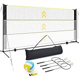 Vanku 17ft Volleyballnetz Mit Stangen, Badminton Netz Set Mit 4 Badmintonschlägern 3 Gänsefederbälle 1 Volleyball Für Outdoor Höhenverstellbar