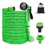 Eozfly Flexibel Gartenschlauch, 100FT 30M Flexibler Wasserschlauch 1/2 3/4 Zoll FlexiSchlauch mit 7 Funktionen Brause Adaptern, Dehnbarer Garden Hose Schlauch für Gartenbewässerung,Autowäsche,Yard