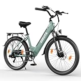 ESKUTE C100 Plus E-Bike, 26 Zoll Elektrofahrrad, E-Cityrad 250W HeckMotor, 36V 13Ah Wechselakku, bis zu 100km, LCD-Display, Tiefeinsteiger E-CityBike Für Damen und Herren Erwachsene
