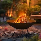 ECD Germany Feuerschale Ø55x24 cm aus Stahl mit 3 Füße für Grillabend, Feuerstelle für den Garten, Feuerkorb rund mit Dreibein-Gestell, Outdoor Feuertonne Schwarz, Lagerfeuer Gartenfeuer BBQ Camping