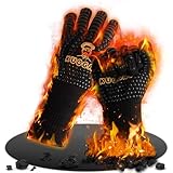 Grillhandschuhe Hitzebeständig bis 800°C, Ofenhandschuhe Topfhandschuhe Feuerfeste Handschuhe BBQ Handschuhe Kochhandschuhe Backhandschuhe Backofenhandschuhe, aus Baumwolle (Black, L)