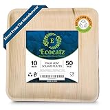 ECOEATZ Palmblatt-Teller, quadratisch, 25,4 cm, 50 Stück, für Abendessen und Vorspeisen, Einweg-Holzteller, umweltfreundlicher Bambusteller für Hochzeiten, Partys, Picknicks, Großpackung