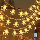 cshare Lichterkette Schneeflocke Außen, 15M 100LED Schneeflocke Lichterketten mit Stecker 8 Modi Timer IP65 Wasserdicht Lichterkette für Weihnachten Garten Innen Außen Dekorationen,Warmweiß