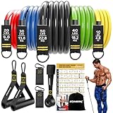 GYMERK Resistance Bands Set, Expander Fitness Mit Gummigriffe, Trainingsplakat, Knöchelriemen, Türanker, Tragtasche, 5er Verschiedene Widerstandsstufen Ideal für Krafttraining Physiotherapie