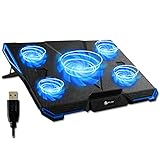 KLIM Cyclone - Laptop Kühler - NEU 2024 - Ständer - Maximale Kühlung - Verhindere Ãœberhitzung - Schütze Dein Laptop - 5 Lüfter 2200 & 1200 RPM - Cooling Pad für Computer PS5 PS4 Xbox One - Blau