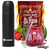 Mate Tee set El Fuego Energia Guarana mit Yerbomos | Energie spendende Mate Tee mit Guarana | Yerbomos, Kalebasse, Bombilla und Zubehör | Paraguayische Mate Tee | Natürliches Koffein | 500g | 0,5kg