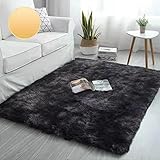 Shaggy-Teppich, weicher Langflor-Kunstfell, Batik-Teppich, waschbar, rutschfest, für Schlafzimmer, Esszimmer, Kinderzimmer (Schwarz, 200 x 280 cm)