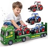 Tacobear Traktor Spielzeug mit Anhänger, Großer Bauernhof Traktor mit Licht und Sound Auto Transporter LKW Spielzeug Trecker Fahrzeuge Kinder Spielzeug ab 3 4 5 6 Jahre Junge Geschenk