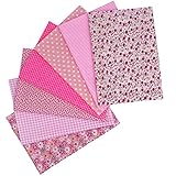 Jukway 7 Stück Baumwollstoff 50 x 50 cm Quadrate Patchwork Stoffe zum Nähen Quilten DIY Dekoration Basteln Handwerken, Reine Baumwolle Stoff Bedruckte Verschiedene Muster Stoffpakete (Pink)