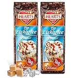 HEARTS Eiskaffee Karamell 2er Pack x 1 kg, Intant Kaffee Pulver für Sommer, schnelle Zubereitung, löslich milchig cremig, reicht für 160 Tassen