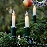 hellum Lichterkette Weihnachtsbaum, Made in Germany, Schaftkerzenkette mit Clip, 20 Lichter, beleuchtete Länge 19 m, Kabel schwarz, warmweiß, für Außen, teilbarer Stecker, kein LED