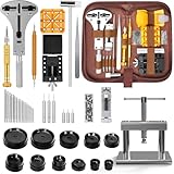 MFLABEL Uhrenwerkzeug Set + Uhrenpresse, 162-tlg Uhr Reparatur Uhrmacherwerkzeug Uhr Werkzeug Uhrenschließer Einpresswerkzeug Gehäuseschließer Batteriewechsel