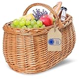 Creative Home Große Picknickkorb Weidenkorb mit Henkel Einkaufskorb Autokorb | 45 x 32 x 34 cm (+/- 1 cm) | Groß, Leicht | Naturbraun | Handgeflochten | Universell, Langlebig Osterkörbchen Geflochten