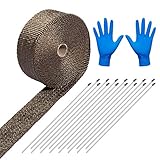 LIHAO Hitzeschutzband 15M Basaltfaser Auspuffband mit Kabelbinder für Fächerkrümmer Thermoband Krümmerband Gratis mit Handschuhe (Mehrweg)