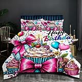 Fotmung Bettdecke 135x200 Mikrofaser Bunter Kuchen, Super Weiche Atmungsaktive Zudecke für Damen Herren, 1 Ganzjahresdecke 135 x 200 cm + 2 Kissenbezug 80 x 80 cm N1