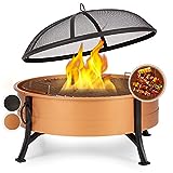 Blumfeldt Feuerschale mit Grillrost, Outdoor Stahl-Feuerschale Groß, Mobile Garten-Feuerschale 75 cm, Feuerschalen mit Festem Stand, Wetterfeste Feuerschale für den Garten, Runde Feuerstelle