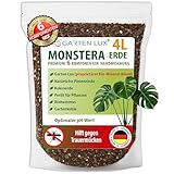 Garten Lux Monstera Erde 4 L torffrei – 6‑in‑1 gegen Trauermücken | Aroid‑Substrat | Kokoserde, Perlit, Pinienrinde, Biohummus, Gartenkohle + Geheim‑Komplex | schnell entwässernd