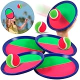 ZZXLOPEZ Klettballspiel, Fangballspiel mit 4 Fangscheiben 4 Bälle, Klettball für Kinder Set, Strandspielzeug Outdoor Spiele für Kinder Wurf- und Fangspiel, Strand Spielzeug Kinder ab 2 3 4 5 6 Jahr