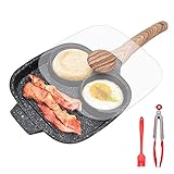 Bobikuke Spiegeleipfanne, 21 cm Pancake Pfanne mit Deckel 3 Loch Aluminium Omelettpfanne mit Antihaftbeschichtung für Frühstück, für Induktion & Gas