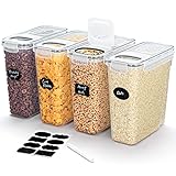 Lifewit 4 Stücke Vorratsdosen Set für Müsli mit Klappdeckel, 4L luftdichte Aufbewahrung Sets mit Etikettenaufklebern zur Organisation der Küchentheke für Müsli, Mehl, Zucker, BPA-frei