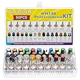 ALLECIN 10 Werte Potentiometer Mono Linear B1K B2K B5K B10K B20K B50K B100K B250K B500K B1M WH148 Drehpotentiometer 3 Klemmen B Typ Taper Einzelpotentiometer mit Muttern und Unterlegscheibe und Knopf