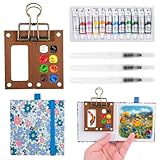 Muyohix Mini Aquarell Travel Set, Pocket Aquarell Set, Tragbare Aquarellpalette Reiseset, 8 Grids Mini Holz Palette Malkasten, Binder-Clips, Aquarellpinsel Wasserfarben Skizzenbuch, Blau