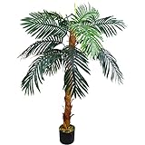 Decovego Künstliche Palme groß Kunstpalme Kunstpflanze Palme künstlich wie echt Plastikpflanze Balkon Königspalme Kokospalme Deko 140 cm hoch