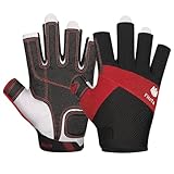 FitsT4 Sports Kajak Handschuhe 3/4-Finger gepolsterte Handfläche Mesh Rücken für Komfort Perfekt zum Segeln, Paddeln, Kanufahren, Kajakfahren, SUP Stehpaddeln,Rot,XXL