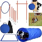 ORHEYA Agility Set Hunde Agility Ausrüstungs Set für Hunde Hindernisse mit Hundetunnel, Slalomstangen Höhenverstellbar, Tragetasche für Hundetraining und Hundesport