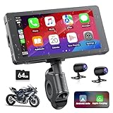 Lamto Motorrad Carplay & Android Auto für Motorcycle,Tragbares Carplay Bildschirm mit Dashcam Vorne Hinten 2K+1080P,5,5 Zoll IP67 Wasserdichter Touchscreen für Motorräder,Daueraufnahme/Siri/64G TF