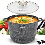 EliteHoff Kochtopf, Suppentopf aus Aluminiumguss mit Antihaftbeschichtung, Induktionstopf mit Glasdeckel, Für alle Herdarten inkl. Induktion, Gas, Elektro, Halogen, Keramik (Schwarz, 10L Ø 28 cm)