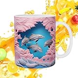 3D-Delphin-Keramikbecher | 3D flach bemalte niedliche Tassen Keramik-Kaffeetassen,Neuartiges -, 325 ml, für Kaffee-Milch-Tee-Liebhaber, Keramikbecher für Damen und Herren