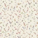 Rasch Tapete 486155 - Helle Vliestapete mit kleinen Blumen in Rosa und Grün in Aquarelloptik aus der Kollektion Country Charme
