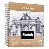 Artecho Skizzenbuch A4, 100 Blatt, 90g, Weiß, 22,9 x 30,5 cm Zeichenblock, Skizzenpapier zum Zeichnen mit Bleistift, Kohlestift und Marker.…
