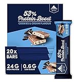 Multipower 53% Protein Boost – 20 x 45 g Protein Riegel Cookies & Cream mit 53% hochwertigem Protein – 24 g Eiweiß und 1,3 g Zucker je Eiweißriegel