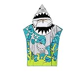 VSTON Baumwolle Kinder Kapuzenhandtuch für Bad, Schwimmen, Strandurlaub Weich, Leichte Jungen Mädchen Handtuch Blau (Shark Pattern)