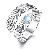 Krfy Ring Silber 925 für Damen Verstellbare Ringe Hochzeit Verlobung Ewigkeit Mondstein Ring Feder Engelsflügel Verstellbare Offene Daumenringe für Frauen Männer Silber