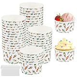 Kleemeiero 50 Stück Eisbecher aus Papier Mit 50 Stück Löffel 125ml Einweg-Kuchenbecher Eisschalen Pappe Pappschalen Dessertbechers für EIS, Dessert, Fingerfood, Joghurt