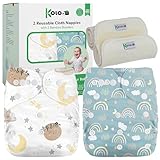 Kolo – 2 wiederverwendbare Windeln für Babys & Neugeborene + 2 Bambuseinlagen | Waschbare, einstellbare Stoffwindeln, unisex | 100 % umweltfreundlich | Design Sky&Planet