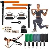 Hommie Pilates Bar Set mit 6 Latex Widerstandsbändern 20-220lbs & Türanker - Verstellbare Länge Fitnessbänder für Zuhause Für Männer und Frauen mit Einer Körpergröße von 150-180cm geeignet